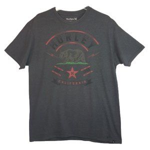 Vintage HURLEY Tee Shirt Large US L Gray Grey Bear USA California EST 1850